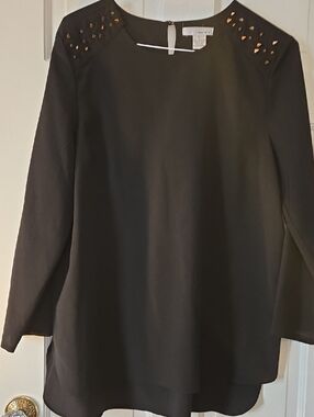 WD.NY Black Crewneck Tunic with Shoulder Embellishment